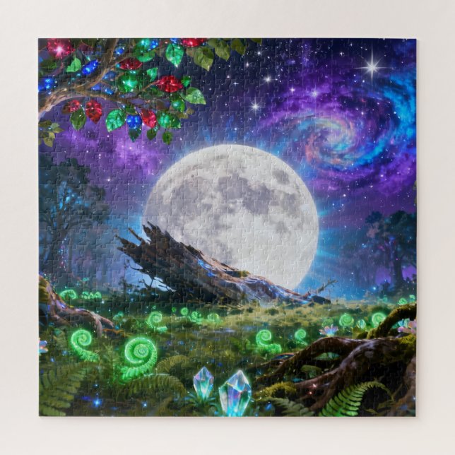Rompecabezas del Bosque de Fantasía de Luna Llena (Vertical)