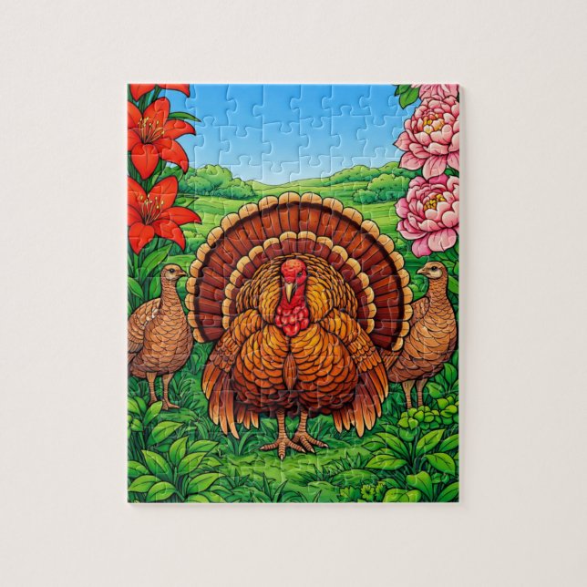 Rompecabezas del Campo de Flores del Gran Pavo (Vertical)
