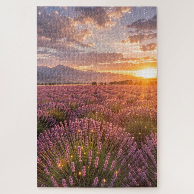 Rompecabezas del Campo de Lavanda al Atardecer (Vertical)