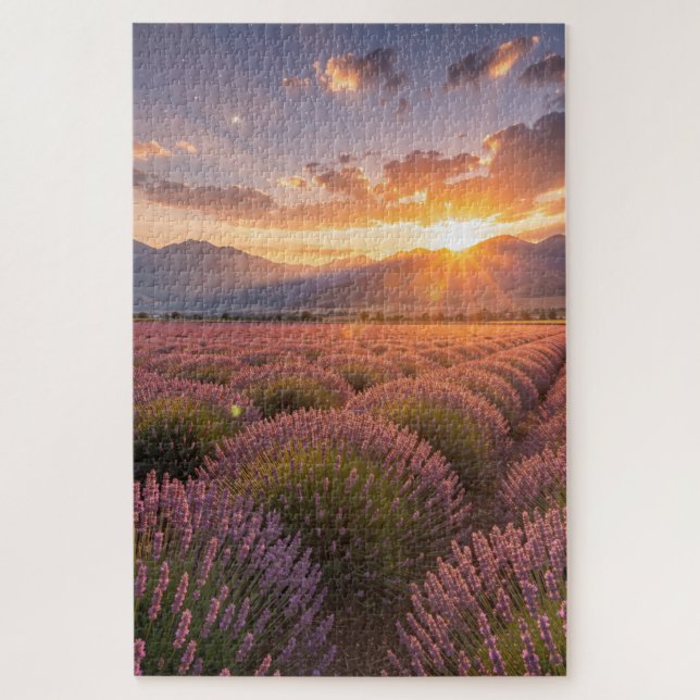 Rompecabezas del Campo de Lavanda al Atardecer (Vertical)