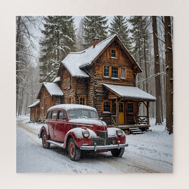 Rompecabezas del coche antiguo de invierno (Vertical)