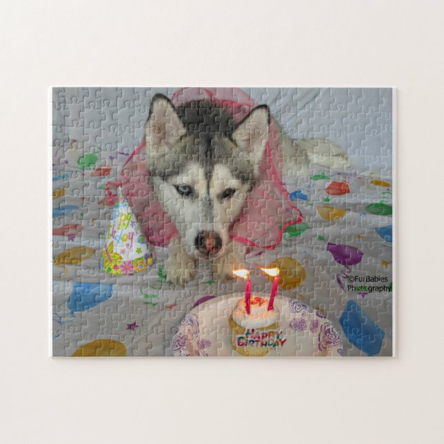 Rompecabezas del cumpleaños del Husky siberiano (Horizontal)
