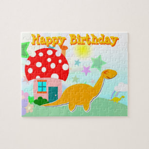 Rompecabezas del dinosaurio del feliz cumpleaños