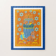 Rompecabezas del doodle Dog Hanukah jigsaw