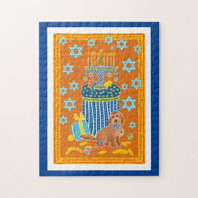 Rompecabezas del doodle Dog Hanukah jigsaw (Vertical)