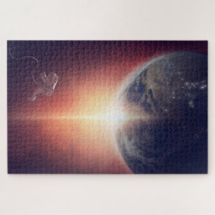 Rompecabezas del espacio Tierra y astronauta