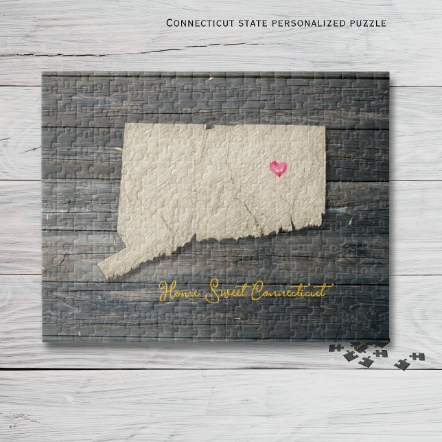 Rompecabezas del estado de Connecticut – Rústico N (Connecticut personalized puzzle, Home Sweet Connecticut!)