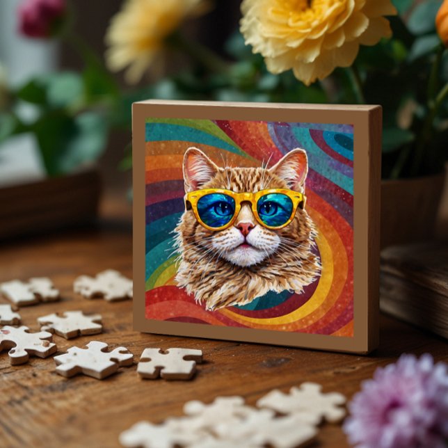 Rompecabezas del Gato Gay Retro Rainbow LGBTQ+ Gua (Rainbow cool cat puzzle--A  subtle queer representation.)