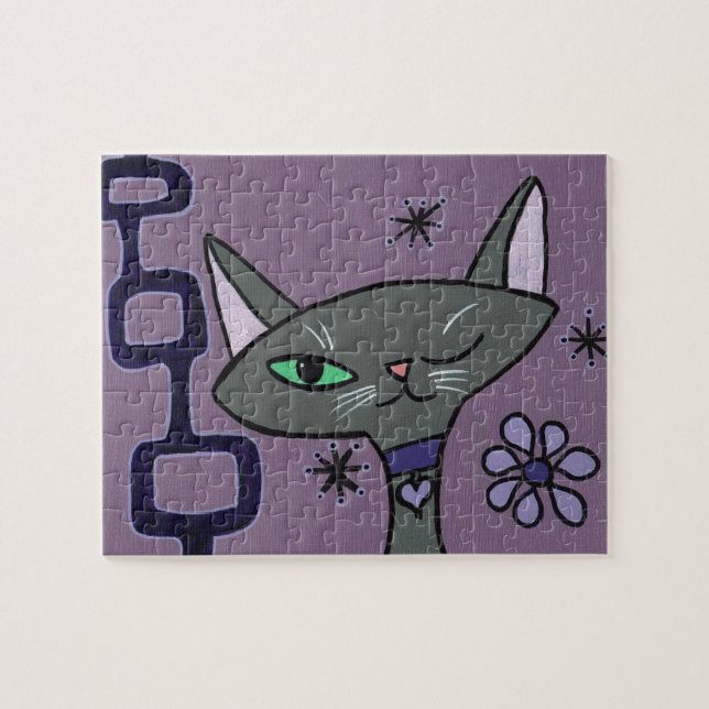 Rompecabezas del gato moderno de medio siglo (Horizontal)