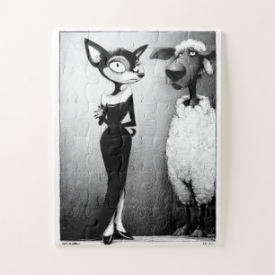 Rompecabezas del gato y la oveja del glam retro