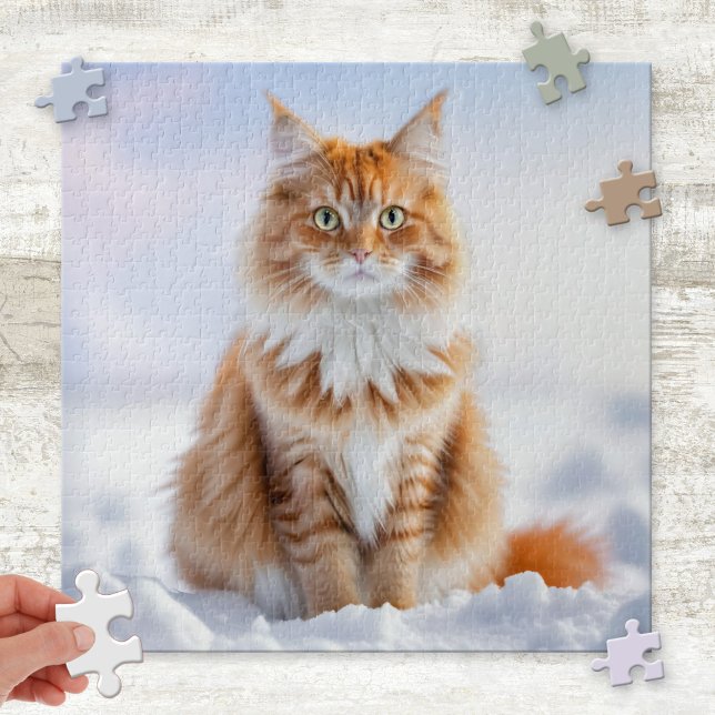 Rompecabezas del Ginger Dream Cat (Puzzle featuring a ginger kitty cat in a dreamy winter wonderland scene - for adults or children)