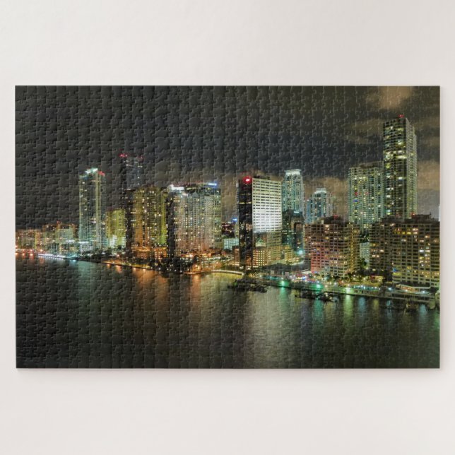 Rompecabezas del horizonte de la noche de Miami la (Horizontal)