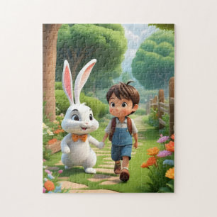 Rompecabezas del jardín del niño lindo y el conejo