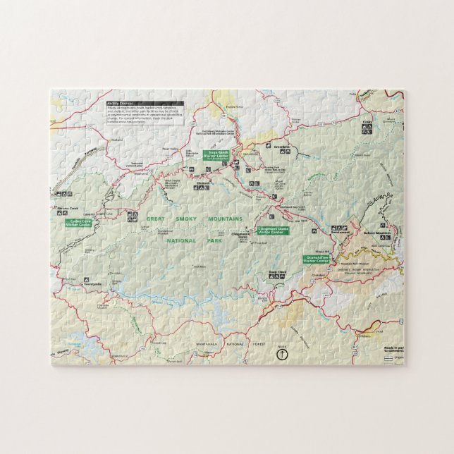 Rompecabezas del mapa de Great Smoky Mountains (Horizontal)