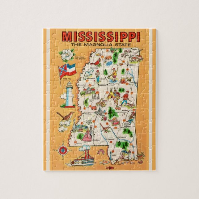 Rompecabezas del Mapa de Vintage de Mississippi (Vertical)