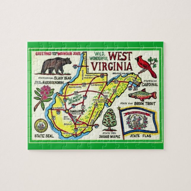 Rompecabezas del Mapa de Vintage de Virginia Occid (Horizontal)