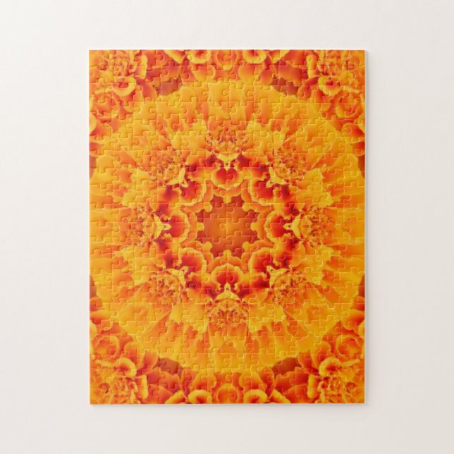 Rompecabezas del naranja Marigold Mandala (Vertical)