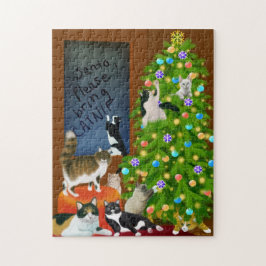 Rompecabezas del navidad de la familia de gato