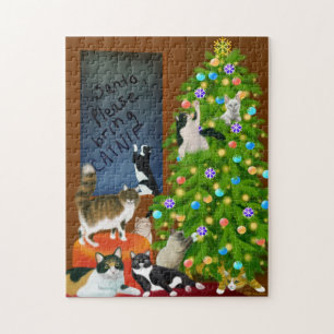 Rompecabezas del navidad de la familia de gato