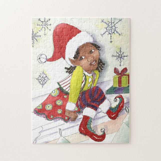Rompecabezas del navidad del chica del duende del (Vertical)