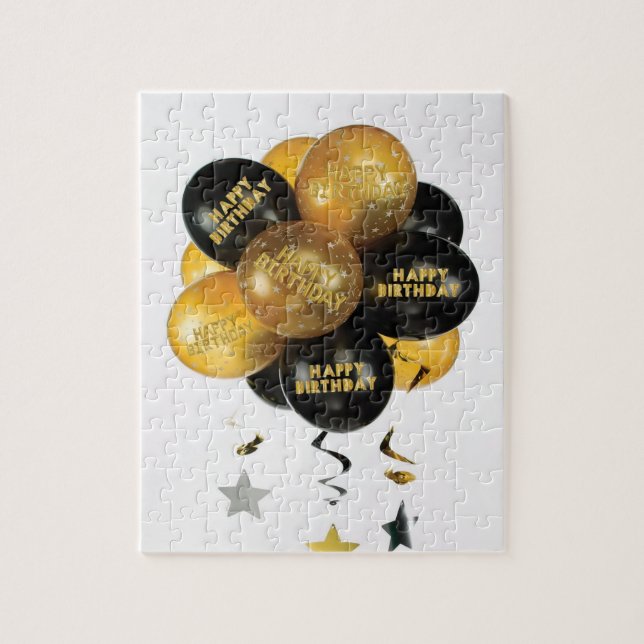 Rompecabezas del oro de cumpleaños feliz y globos  (Vertical)