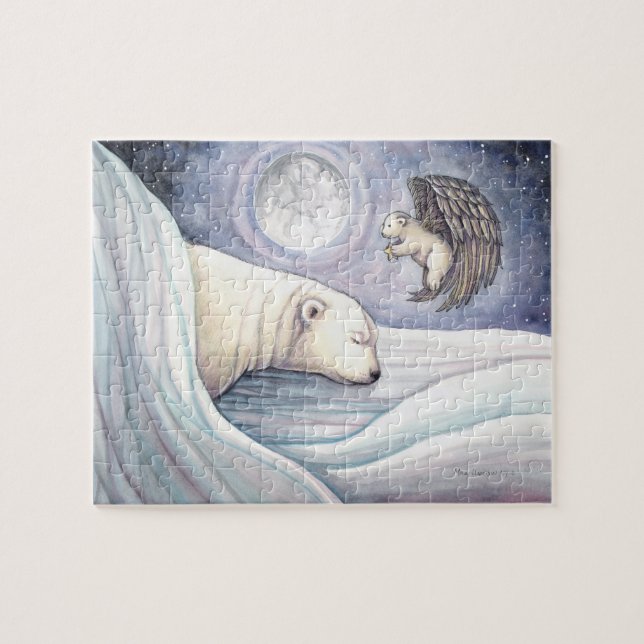 Rompecabezas del oso polar blanco y del cubo de án (Horizontal)