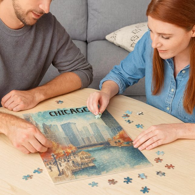 Rompecabezas del paseo marítimo de Chicago en otoñ (Jigsaw puzzles are fun for everyone. )