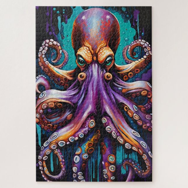 Rompecabezas del pulpo psicodélico - Tinta de gote (Vertical)