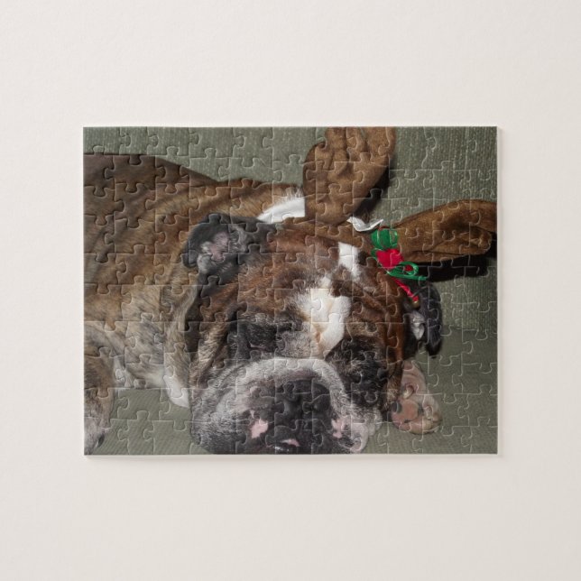 Rompecabezas del reno del perrito del bulldog (Horizontal)