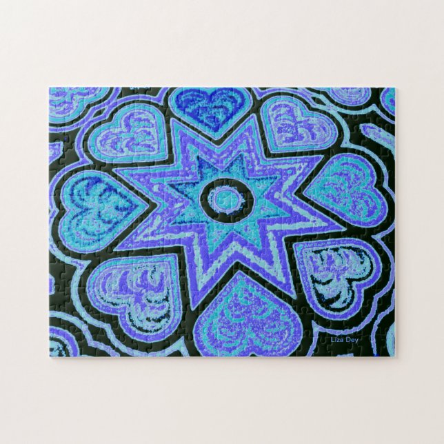 Rompecabezas del rompecabezas de los corazones azu (Horizontal)