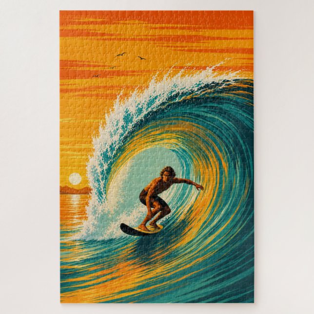 Rompecabezas del Surfista del Barril Dorado (Vertical)