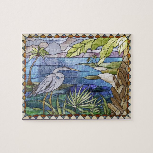 Rompecabezas del vitral del Egret (Horizontal)