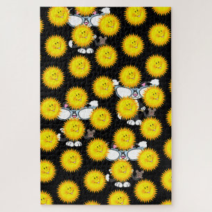 Rompecabezas desafiando al gato negro del sol detr