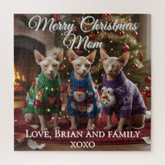 Rompecabezas divertido de gatos Sphynx en Navidad