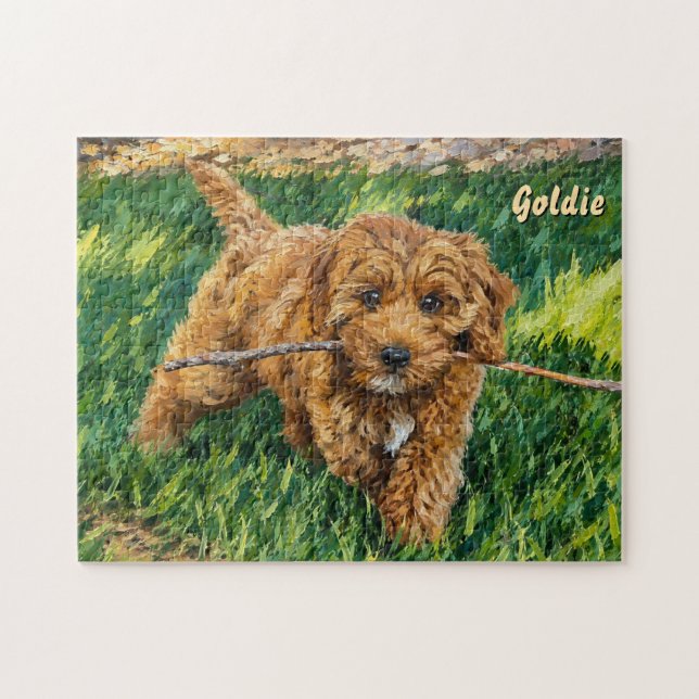 Rompecabezas divertido de Golden Doodle (Horizontal)