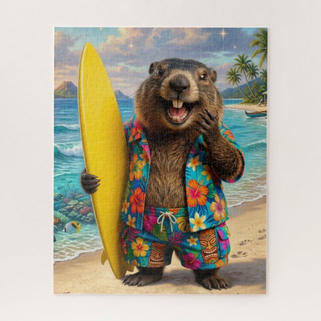 Rompecabezas Divertido de Marmota Surfando (Vertical)