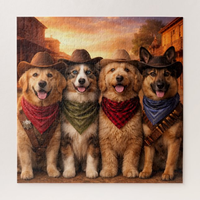 Rompecabezas Divertido de Perros Vaqueros | Arte d (Vertical)