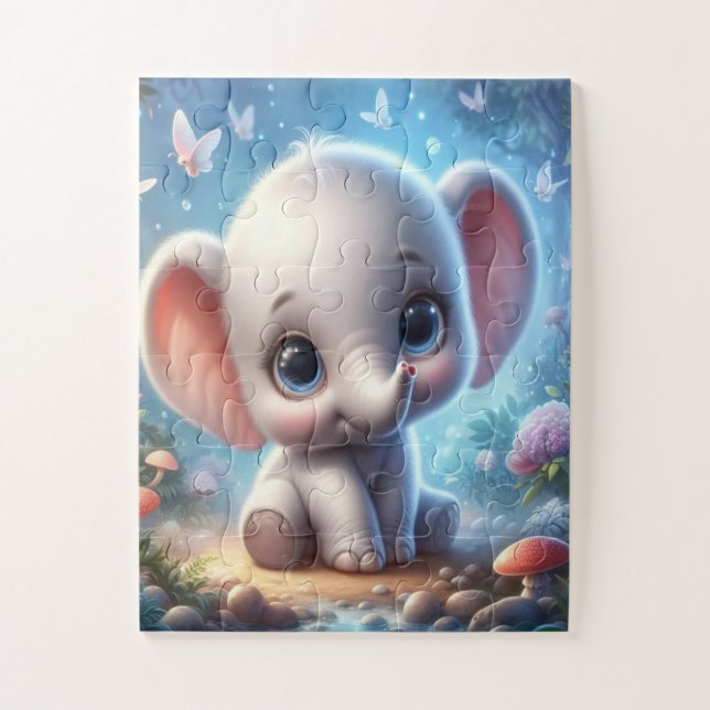 Rompecabezas Elefante Blanco Feliz Lindo  (Vertical)
