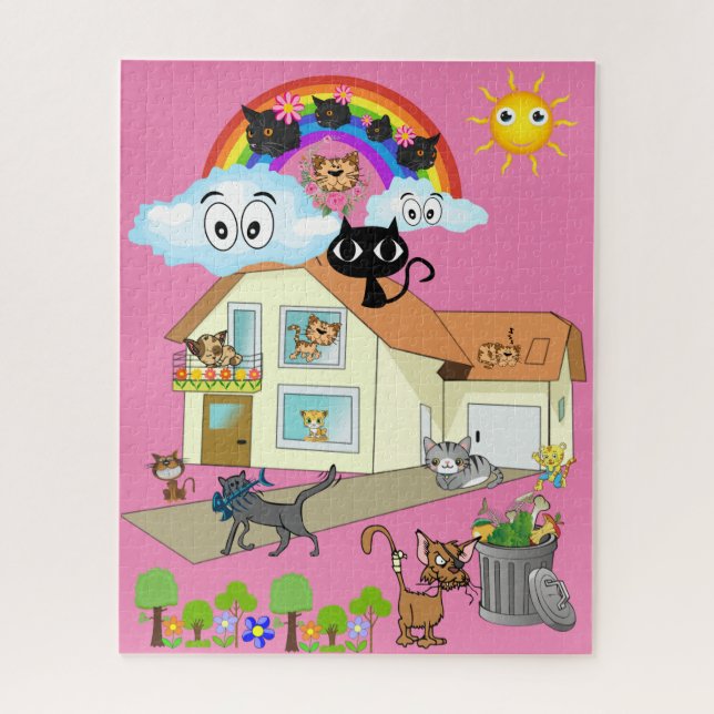 Rompecabezas en la casa arcoiris de los gatos (Vertical)