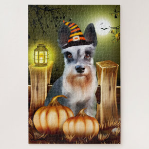 Rompecabezas en miniatura de Schnauzer Halloween e
