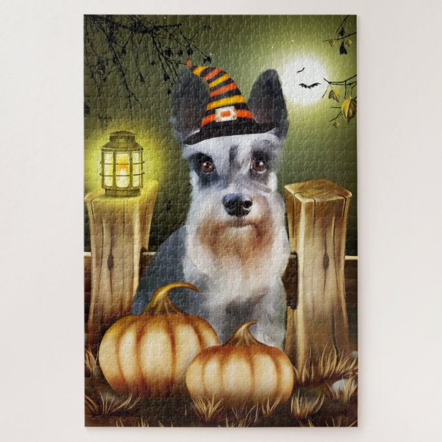 Rompecabezas en miniatura de Schnauzer Halloween e (Vertical)