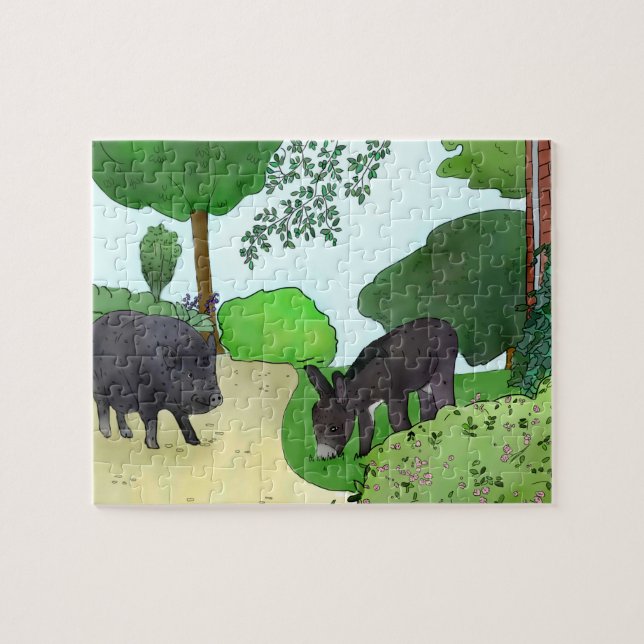 Rompecabezas Esel und Schweinchen (Horizontal)