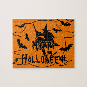 Rompecabezas espeluznante de Halloween con bruja n