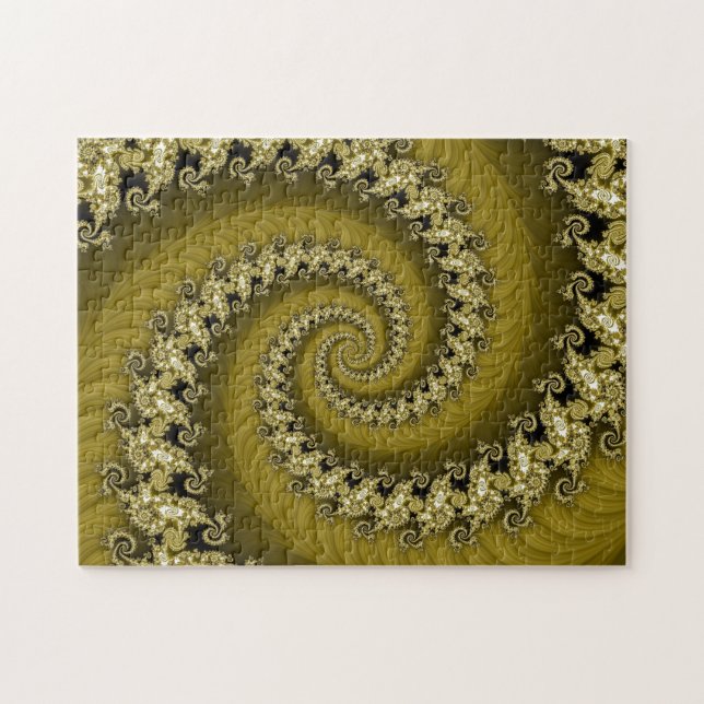 Rompecabezas espiral doble amarillo del fractal (Horizontal)