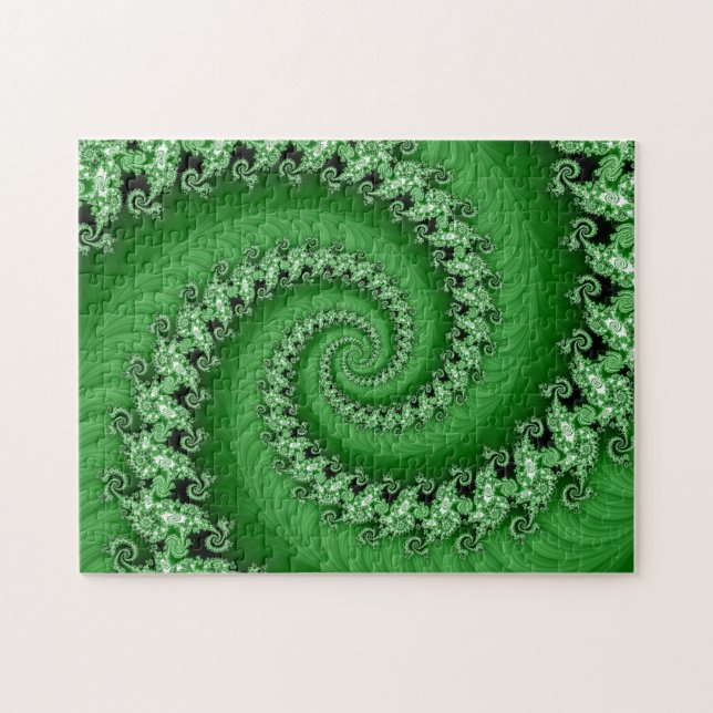 Rompecabezas espiral doble verde del fractal (Horizontal)