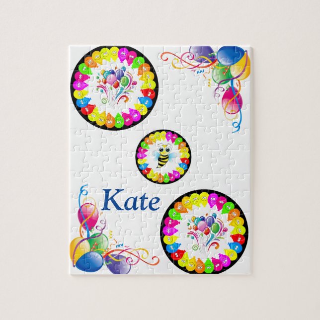 Rompecabezas felices globos florales de cumpleaños (Vertical)