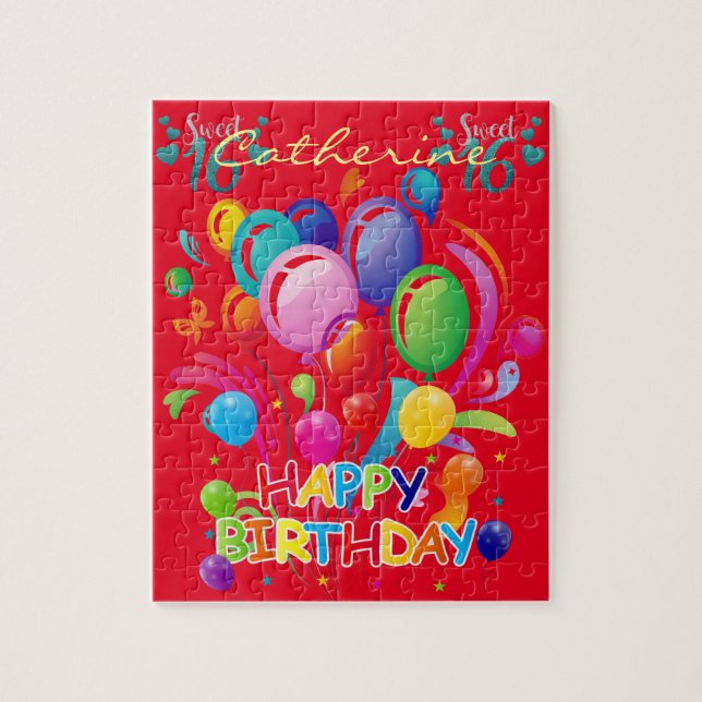 Rompecabezas Feliz Cumpleaños Dulce 16 Globos (Vertical)