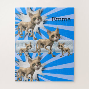 Rompecabezas Floral 3d Gatos Gris Azul