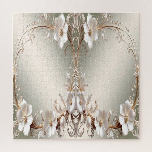 Rompecabezas floral blanco ornamentado (Vertical)