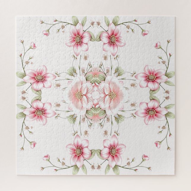 Rompecabezas floral blanco rosa elegante (Vertical)
